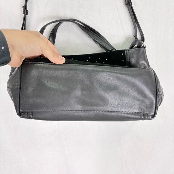 Lucky Brand Black Leather and Suede Studded Satchel Purse with Crossbody Strap - Picture 5 of 12